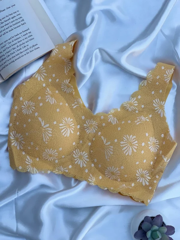 YELLOW FLORAL SEAMLESS PADDED BRA – COMFORTABLE DAILY WEAR