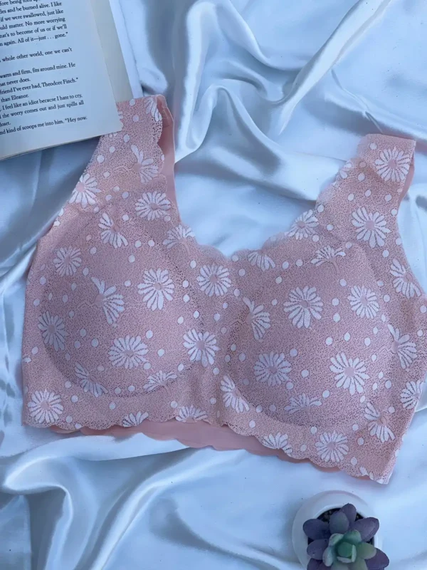 PINK FLORAL SEAMLESS PADDED BRA – COMFORTABLE DAILY WEAR