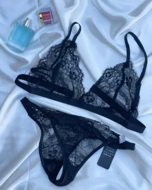 BLACK NET FANCY BRA with lingerie complete set